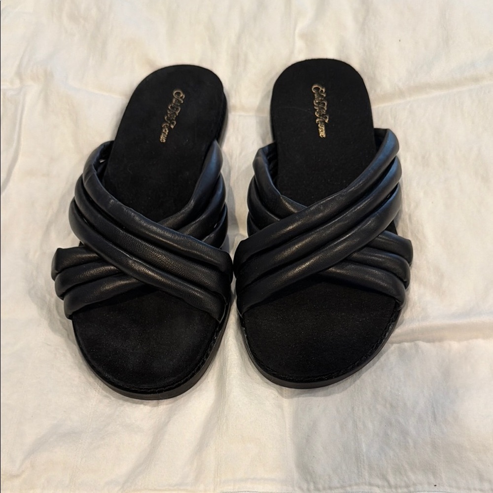 Saks Fifth Avenue Black Crisscross Padded Slide Sandals